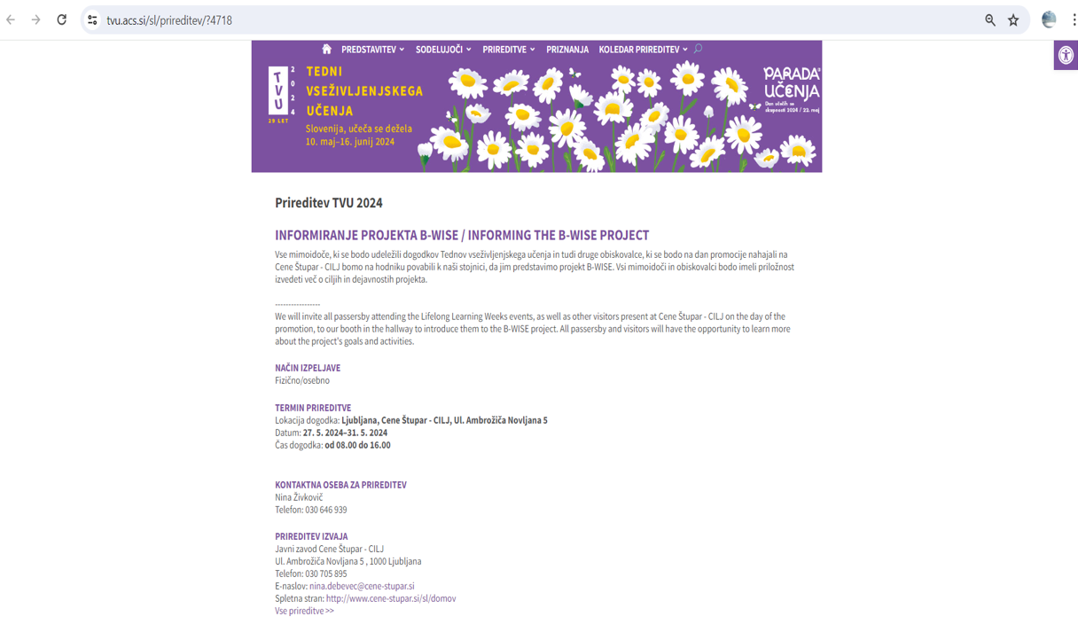 Tedni vseživljenjskega učenja na Cene Štupar - CILJ